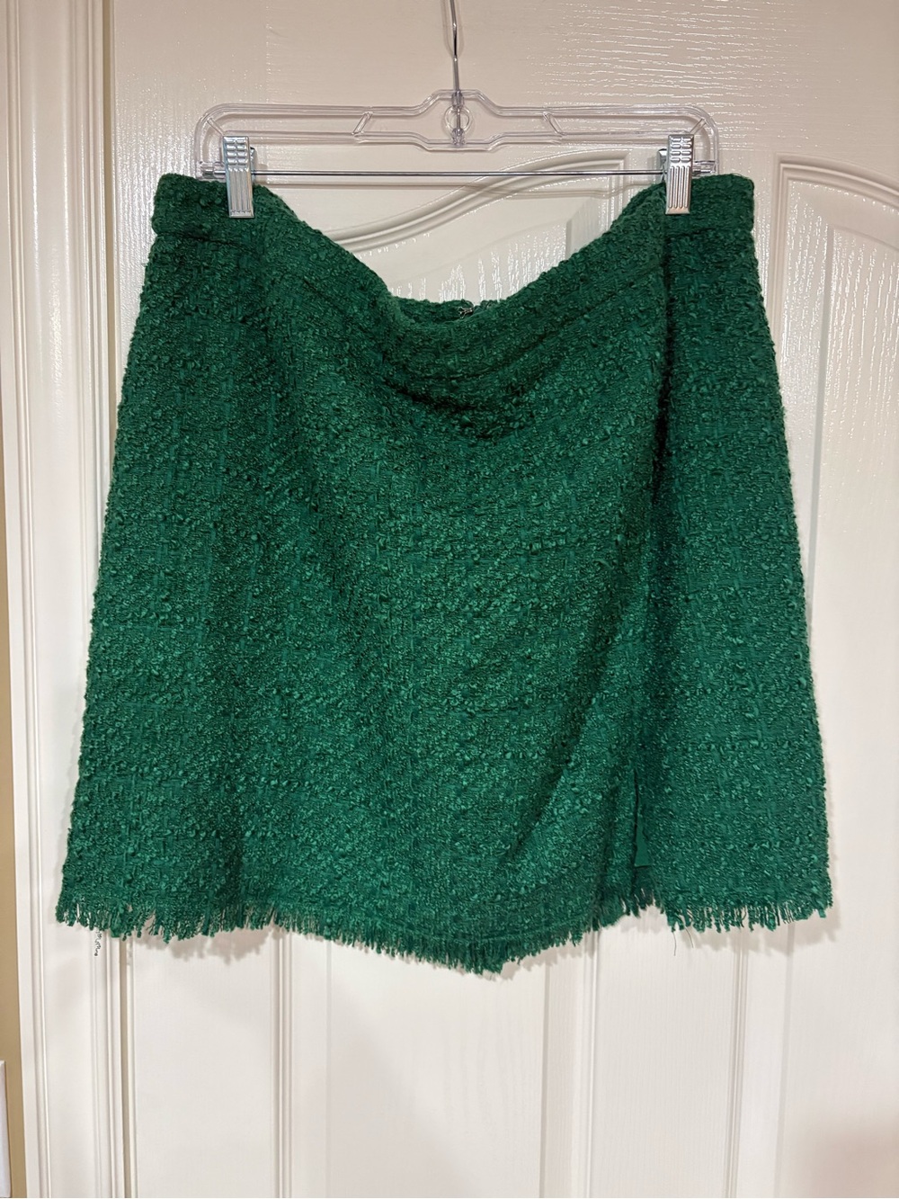 NWOT- SHEIN Dark Emerald Bouclé Fringe Mini Skirt